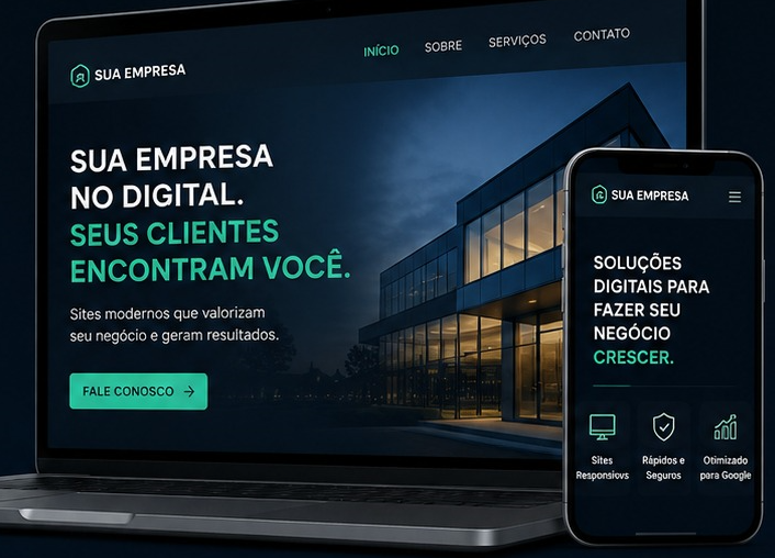 Exemplo de site profissional em notebook e celular